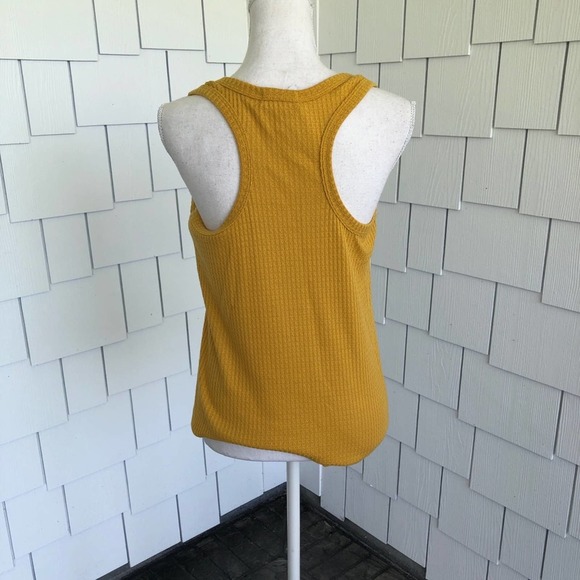 Socialite Women's Mustard Yellow Waffle Knit Scoop Neck Racerback Tank sz S - Picture 5 of 5